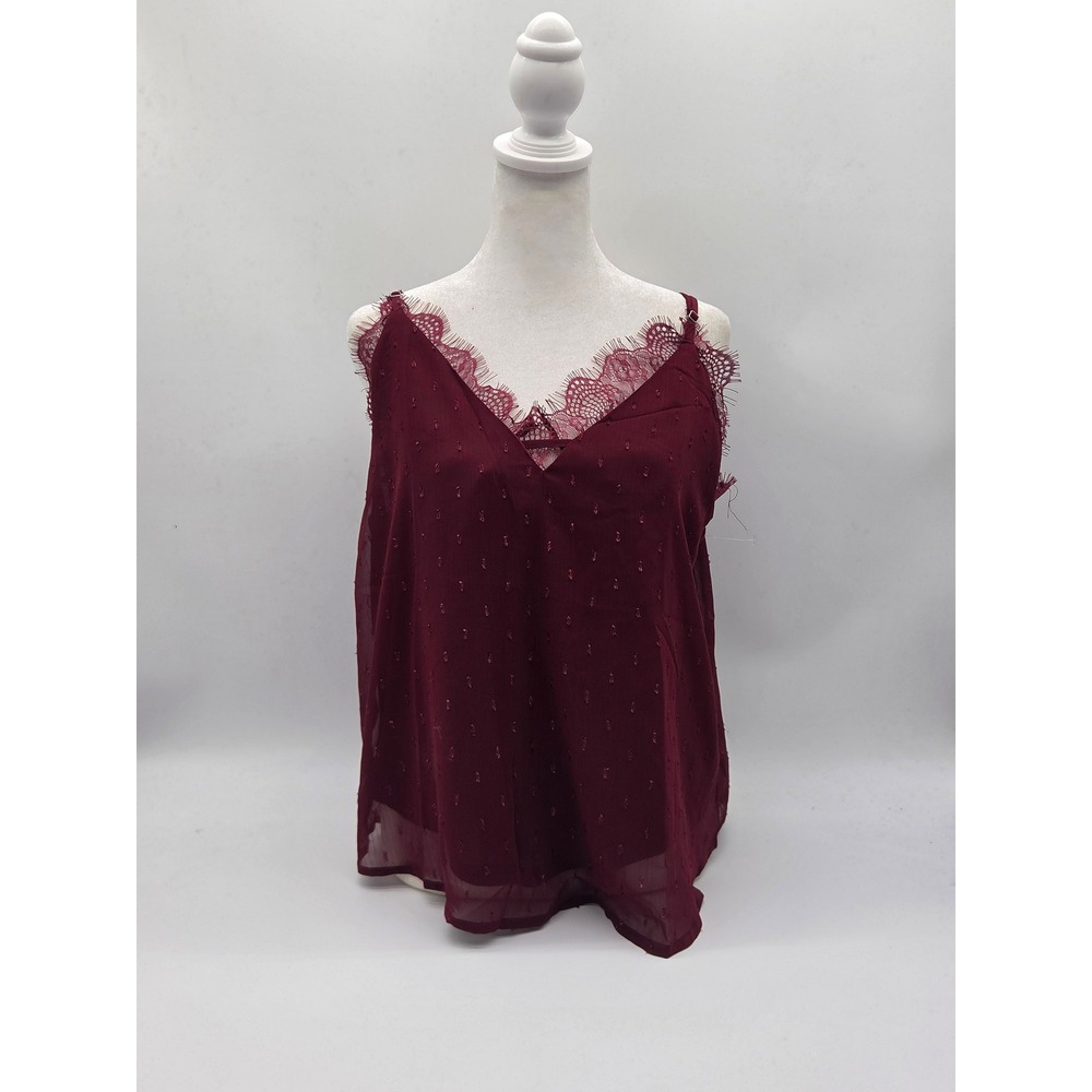 Blu‎ Pepper Burgundy Swiss Dot Lace Trim Cami Tank Top Size M